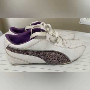 Puma Girls White and Purple Accent Sneakers